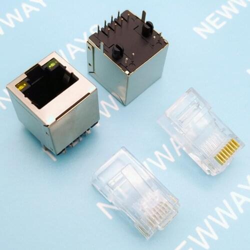 20Pcs/Lot Rj45 5224-8P8C 180 Degree Network Femalsocket With Lamp And Crystal Head 8Pin Combination Packages