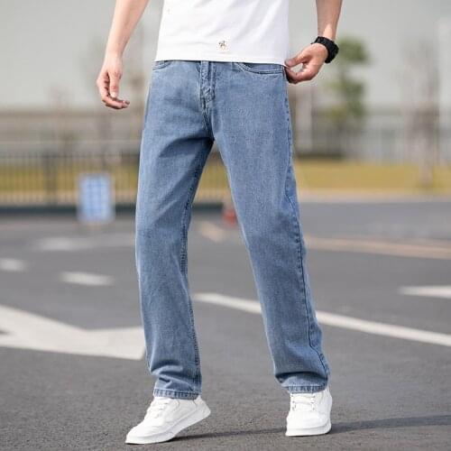 2021 Classic Style Light Blue Mens Slim-fit Stretch Jeans Fashion Casual Denim Cotton Pants Male Brand Trousers