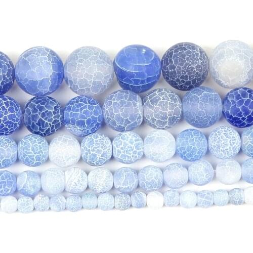 4-12mm Natural Stone Bead Loose Round Frosted Blue Weathered Stone Bead For Jewelry Making DIY Charm Bracelet Necklace Handmade