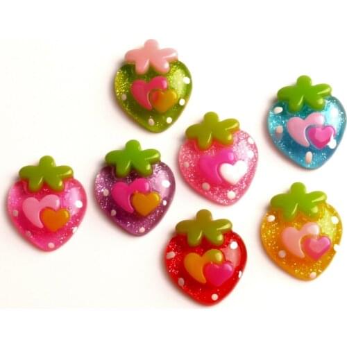 50Pcs Mixed Resin Strawberry Beads Decoration Crafts Flatback Cabochon Scrapbooking Fit Phone Embellishments Diy Accessories