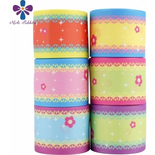 50Yards 16MM-75MM Rainbow Gradient Colors Printed Grosgrain Ribbons For Hair Bows DIY Handmade Materials Elastic Band