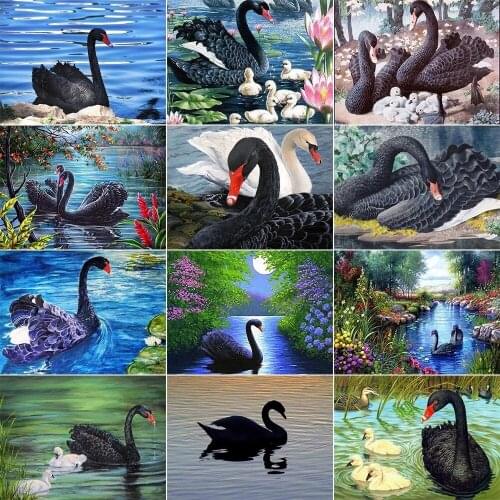 5D Black Swan Blue Lake Diamond Embroidery Diy Diamond Painting Little Swan Swimming Full Square Round Rhinestone Mosaic Art