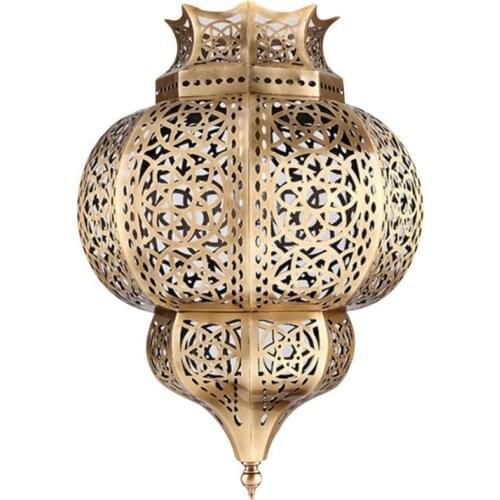 Southeast Asian brass lantern hollow pendant lights corridor living room bedroom balcony antique bar retro decor hanging lamps