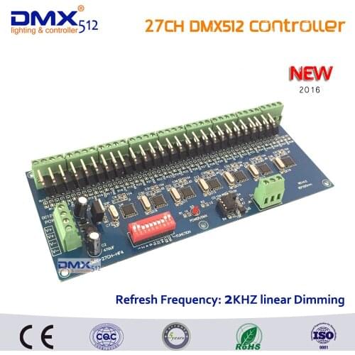 Free shipping 27 channel dmx512 decoder, each output frequency 2KHZ linear dimming, 27CH DMX controller for LED shtip light