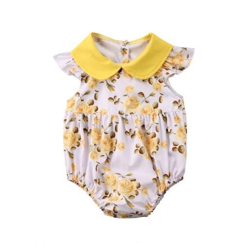 Toddler Infant Baby Girls Floral Bodysuit Doll collar Jumpsuit Outfits Summer Clothes Size 0-24M