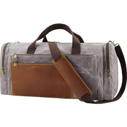 Men Oversized Travel Duffel Bag Waterproof Wet Wax Canvas Genuine Leather Weekend Bag Business trip Carryon Handbag Luggage