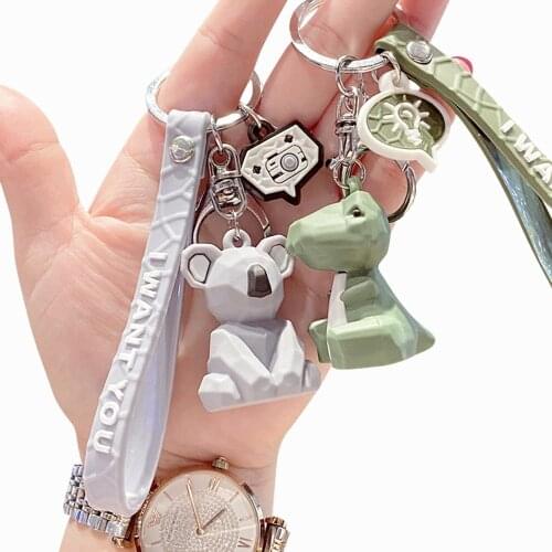 Cartoon Geometric Section Animal Keychain PVC Panda Rabbit Koala Dinosaur Unicorn Schoolbag Mobile Phone Pendant Accessories