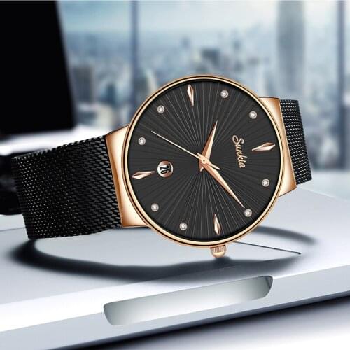 SUNKTA Women Watches Top Brand Luxury Ladies Mesh Belt Ultrathin Watch Stainless Steel Waterproof Clock Quartz Watch Reloj Mujer