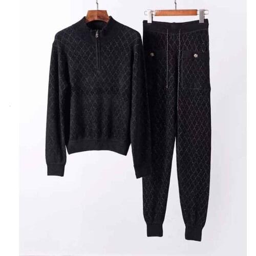 Cosmicchic 2019 Autumn Winter Women Two Piece Hooded Set Sexy Long Sleeve Top Harem Pants Casual Black Suit Runway Fashion