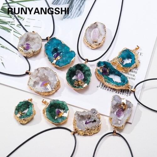 Colored crystal cluster agate cave Crystal cluster Amethyst Pendant Natural crystal energy gem jewelry Womens Necklace