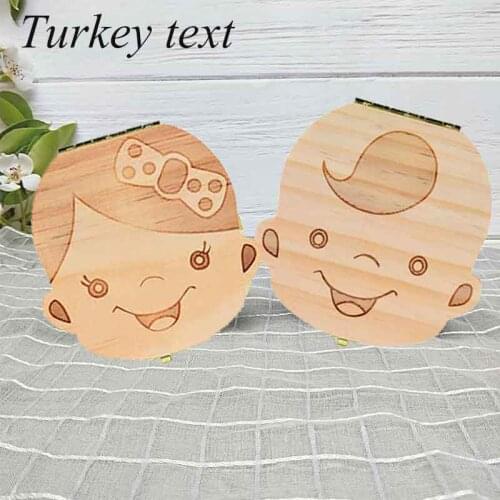 Turkey/ English/Dutch Baby Tooth Box Wooden Milk Teeth Organizer Storage Boys Girls Save Souvenir Case Gift Tooth Organizer
