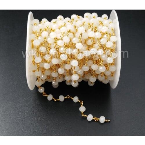 WT-RBC029 Jewelry Chain Making 6mm faceted white stone beads rosary chain for Jewelry Making 6mm Rosary Chain 5meter Wholesale