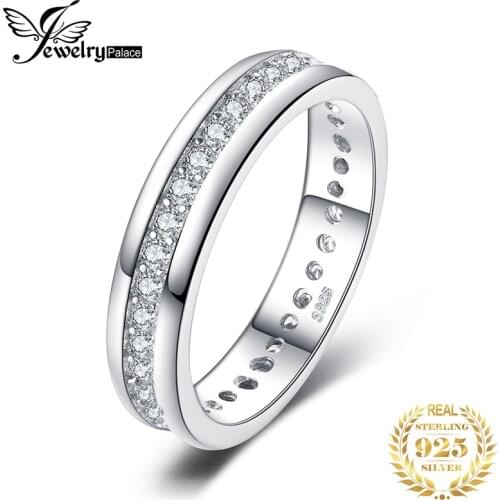 JewelryPalace CZ Wedding Rings 925 Sterling Silver Rings for Women Stackable Anniversary Ring Eternity Band Silver 925 Jewelry