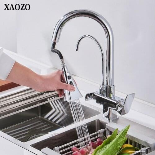 Kitchen faucet drinking filtered water pull out sink faucet drink water mixer tap chorme polished two outlets faucet
