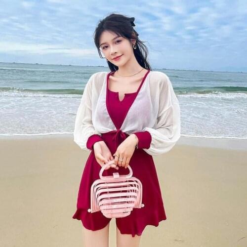 Swimming Suit Women 2021 One Piece Long-Sleeved Sun Protection Conservative Cover Belly Slimming Sexy Seaside Vacation Swimwear