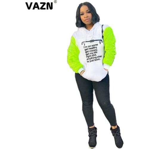 VAZN 2020 Hot Sales Letter Simple Fresh Patchwork Young Casual Hooded Full Sleeve Hoodies Daily Joker Women Slim Hoodies