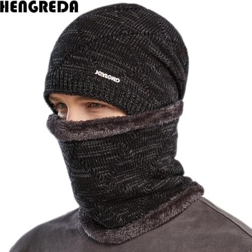 Men Winter Hat Skullies Beanies Male With Scarf Knitted Wool Thick Fleece Lined 2021 Snow Cap Nick Warmer Bonnet Balaclava