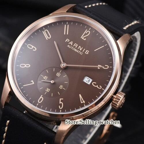 New arrive 42mm parnis Rose gold case Coffee dial date window ST 1731 automatic MENS watch