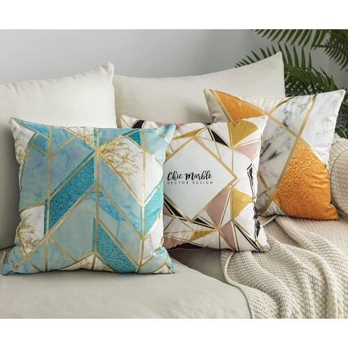 2 /1Pcs Throw Pillow Cover 45x45cm With Soft Velvet Decorative Golde Geometric Pattern Home Sofa Cushion Couch Living Room Car