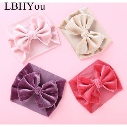 Oversize Large Bows Headbands For Newborn Baby Girls Soft Velvet Knotbows Wide Headbands Baby Girls Winter Turban Head Bands