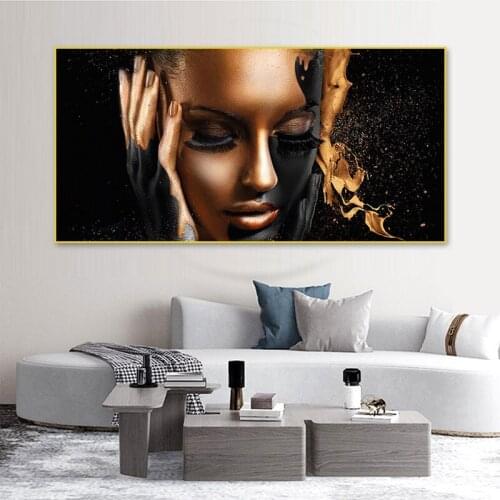 Black Gold Ink Woman Posters And Prints Golden Powder Beauty Canvas Painting Abstract HD Print Wall Art Picture Home Decoration