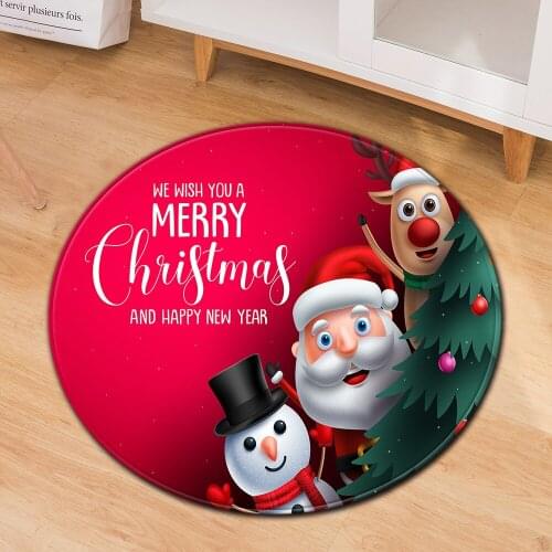Christmas Decorations Santa Claus Non-slip Round Floor Mat for Kitchen Living Room Bathroom Home Decor 2021 Navidad Carpet