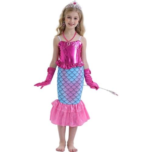 Girls One-piece Swimsuit Leisure Vacation Anime Cartoon Mermaid Magician Cosplay Cloth Headdress Necklace Wand Halloween Costume