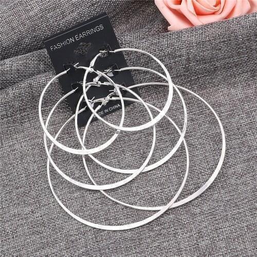 Silver Hoop Earrings Big Smooth Circle Earrings Set Brincos Celebrity Brand Hoop Earrings for Women S/M/L 3 Pairs/Set jewelry