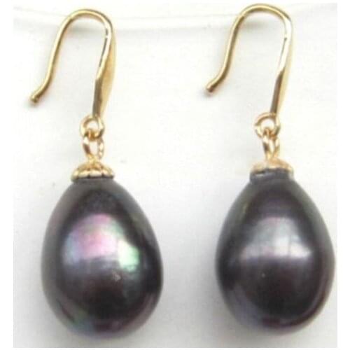 CHARMING AAA 11-13MM SOUTH SEA BLACK DANGLE PEARL EARRING