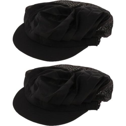 2Pcs Black Half Mesh Men Women Chef Hat Adjustable Cooking Catering Cap Breathable