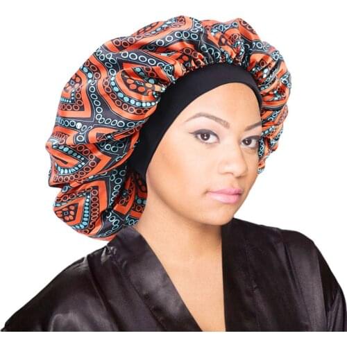 Extra Large Satin Bonnet Sleep Cap Elastic Band Women Head Wrap African Pattern Print Bonnet Ladies night Cap Turban Chemo Hat