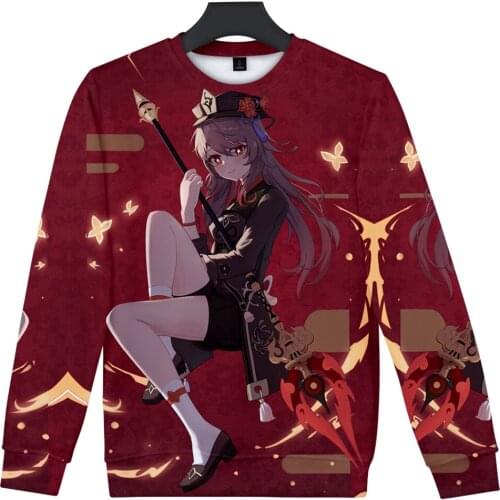 Genshin Impact Sweatshirt Hu Tao Slim Fashion Round Neck Long Sleeve new Trend Casual Round Neck Sweatshirt Cool Cartoon leisure