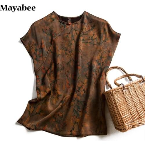 Heavy Silk Middle-Aged Mother Spring Dress Chinese Improved National Style Woman Short-Sleeved T-Shirt Top 2021 New