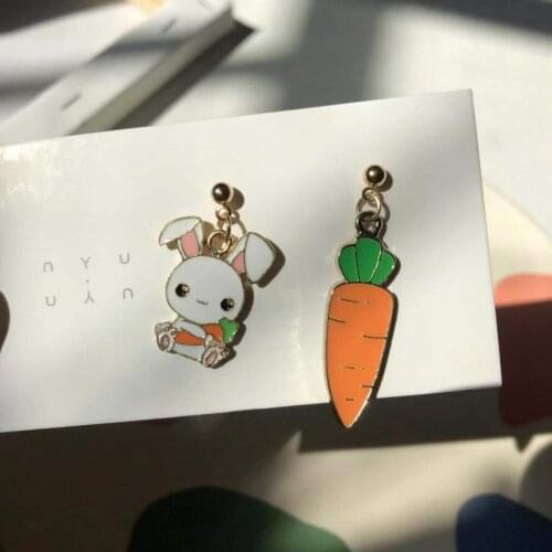 Asymmetry Lovely Animals Earrings Drop Oil Rabbit Enamel Radish Stud Earring For Women Girl Earrings Jewelry E634