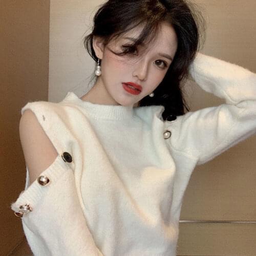 New Sexy Off Shoulder Women' Sweater Jumper Spring Autumn Long Sleeve Knitted Crop Tops Fashion Solid Lady Pullover Sweaters