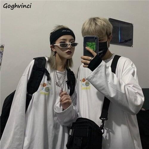 Women Long Sleeve T-shirts Print O-neck Couple Loose 4XL Simple Slim All-match Basic Streetwear Students Daily Casual Ulzzang