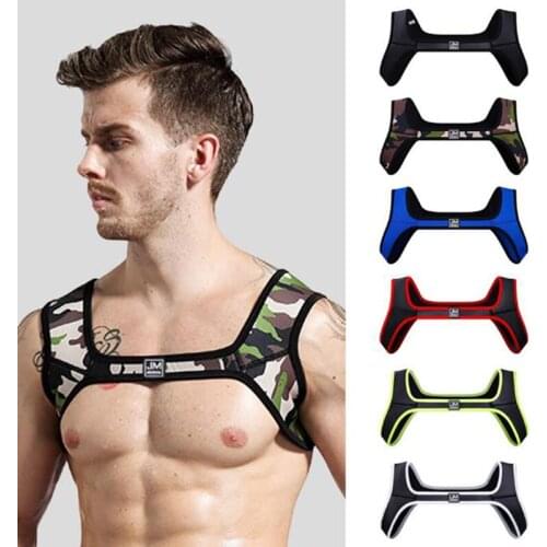 1 PC Shoulder Straps Muscle Exercise Protective Gear Support Sexy Tank Top Gay Wear Mens Fitness Neoprene harness Sports