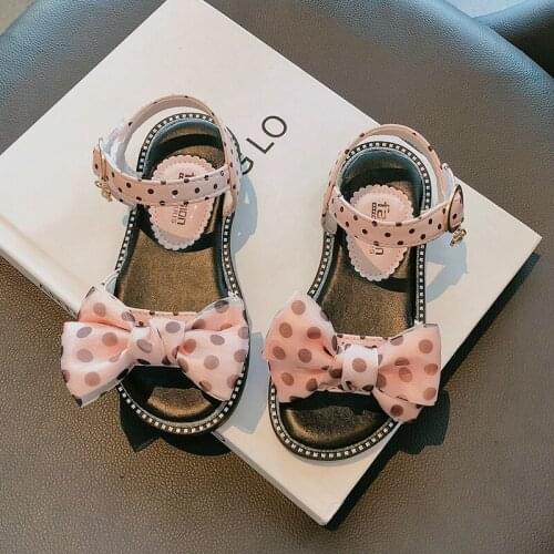 2021 ChildrenS Beach Sandals For Baby Girl Dress Elegant Summer New Fashion Dot Bow Shoes For Kids 1 2 3 5 7 8 9 10 11 12 Years
