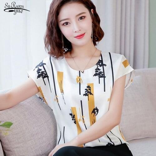 2021 Summer Plus Size Women Chiffon Shirt Fashion O-neck Tops and Blouse Printing Elegant Lady Shirts Loose Office Lady 3741