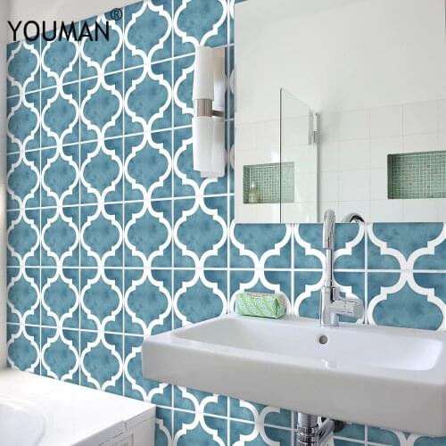 3D Retro Pattern Tile Floor Sticker PVC Bathroom Kitchen Waterproof Wall Sticker Home Decor TV Sofa Background Wall Art Stickers