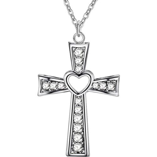 Promotions Free shipping Beautiful fashion Elegant silver charm Crystal cross pendant CZ Zircon pretty Necklace jewelry