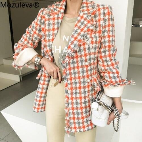 Bornladies 2021 Autumn Women Vintage Houndstooth Plaid Blazer Korean Slim Single-breaste Jackets Long Sleeve Coats Outwear