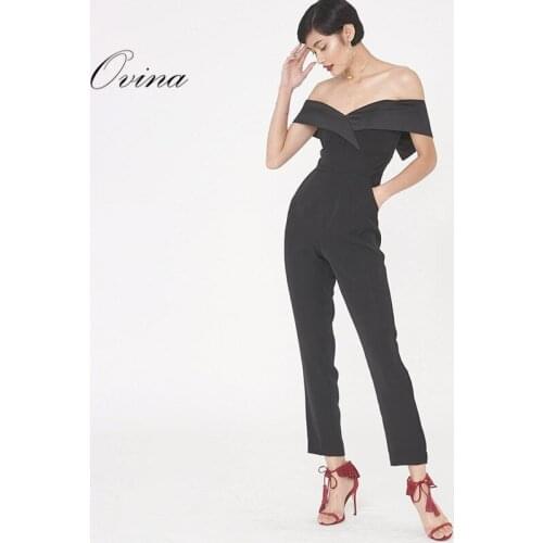 Black Off The Shoulder Sleeveless Fashion Bandage Women Jumpsuit
