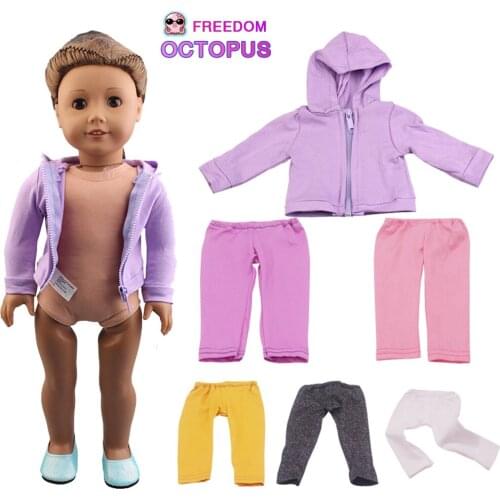 Purple 43cm New Baby Doll Hoodie Fashion Zippered Jacket Free Matching Pants For 18 Inch American Doll Accessories