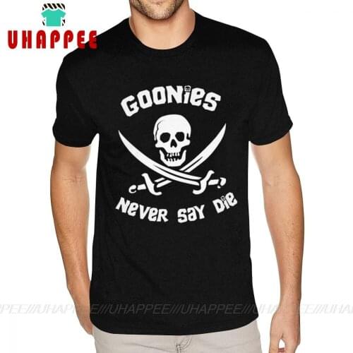 Cool Goonies Never Say Die T Shirt Mens Graphic Custom Short Sleeved Heavy Cotton Black Crew Tees Shirts