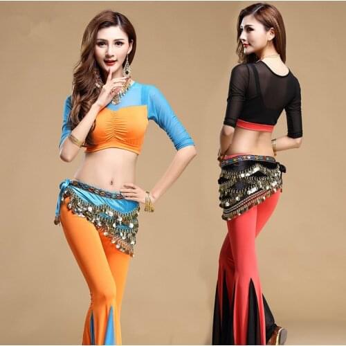 New style belly dance set indian dance clothes bellydance costume 3pcs Top&Pants&Belt 4 colors