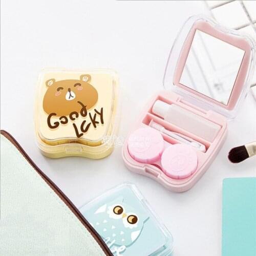 Square Cartoon Contact Lens Case Transparent Cosmetic Contact Lenses Care Kit Portable Contact Lens Companion Box