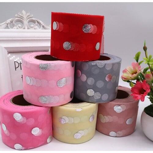5yards 60mm Hot Silver Dots Organza Ribbon for Wedding Party Decoration Gift Wrap Christmas Ribbons DIY Handmade Material