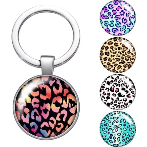 Leopard Snake Tiger pattern glass cabochon keychain Bag Car key chain Ring Holder silver color keychains for Men Women Gifts