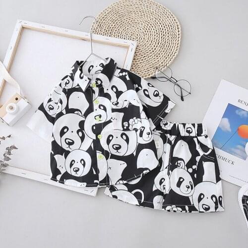 Hot Sale Childrens Clothing Chinese Panda Print Kids Clothing Sets Casual Shirt Clothing for Boy Short Sleeve Baby Boys Clothes